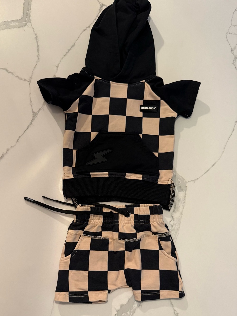 Rebel Bro taupe and black checkered 2 piece outfit